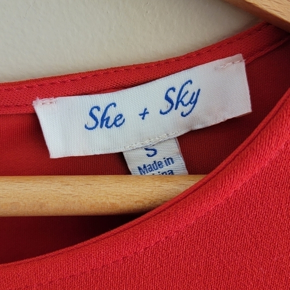 She + Sky | Red A-line Dress with Crochet Lace Detail - Picture 6 of 7